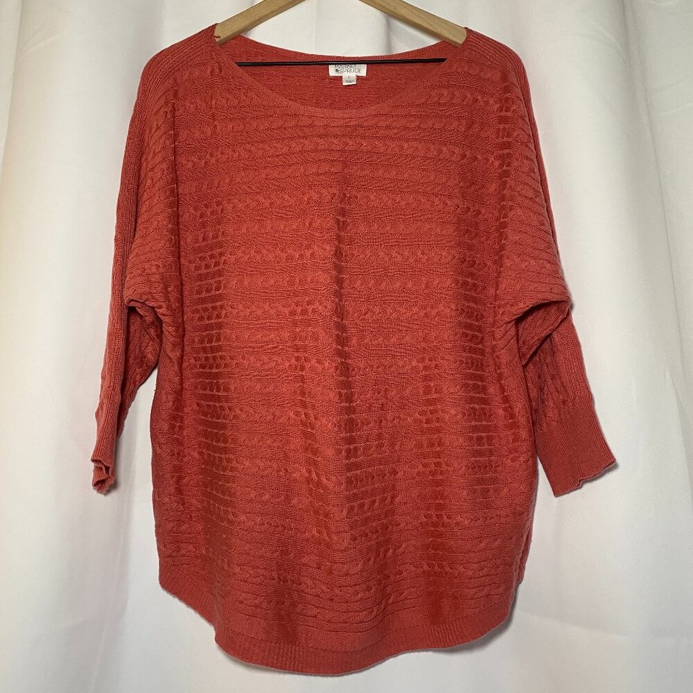 Market & Spruce Reviera Cable Knit Sweater Womens L Coral Silk Cashmere Blend EC